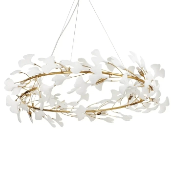 Wisząca lampa ceramiczna BOTANIKA XY080P-150 liście biały złoty