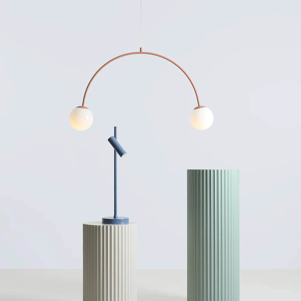 Wisząca lampa nad stół Una 1116H11 Aldex podwójna kule metal szkło koralowa