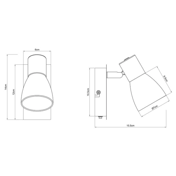 Lampa ścienna Claude 54307-1 z włącznikiem czarna przydymiona