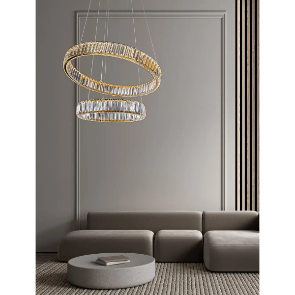 Pałacowa lampa wisząca Bauta pierścienie LED 48W 3500K złote