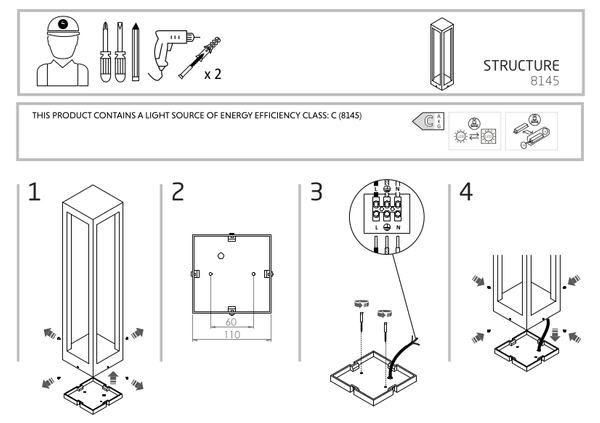 Zewnętrzna LAMPA stojąca STRUCTURE LED 8145 Nowodvorski metalowa OPRAWA ogrodowa LED 13W 3000K outdoor IP54 czarna