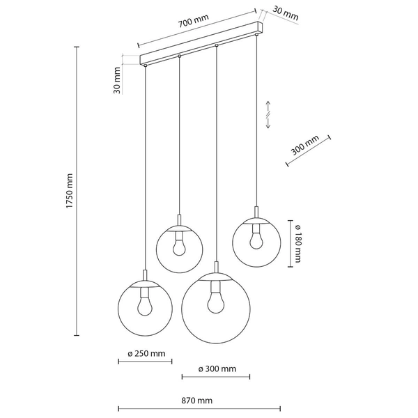 Wisząca lampa na listwie Esme 5381 do jadalni bubbles grafitowa czarna