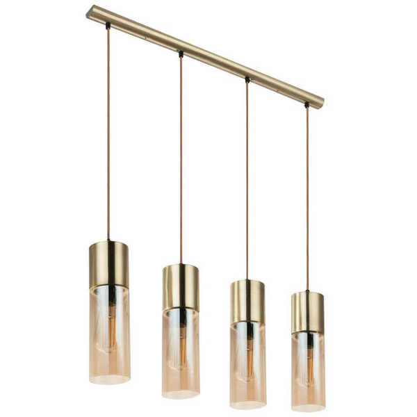 Wisząca LAMPA loft ANNIKA 21000-4HM Globo szklana OPRAWA tuby ZWIS na listwie mosiężny bursztynowy