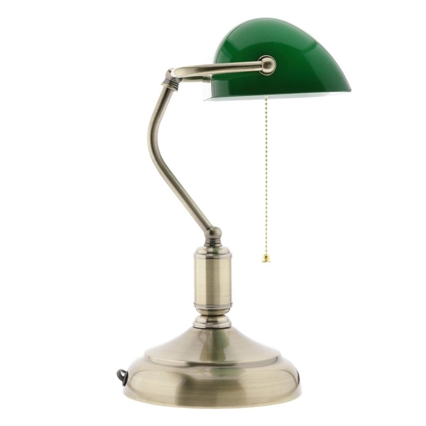 Bankierska lampa stołowa BANKER Abigali do gabinetu stojąca zielona złota