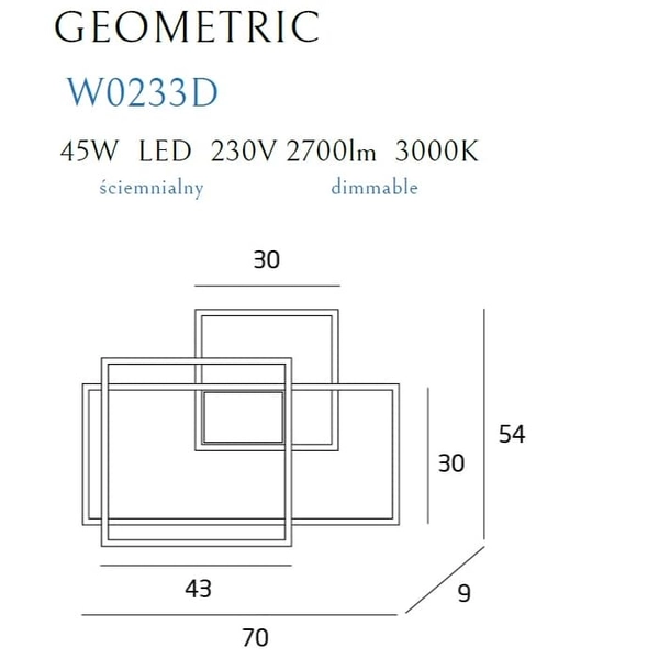 Designerska lampa ścienna GEOMETRIC W0233D LED 45W 3000K metal czarna