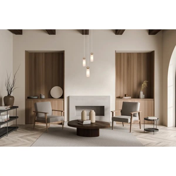 Szklana wisząca lampa Santos PND-95331-3-BRSS potrójna biała mosiądz