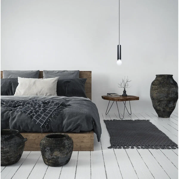 Podłużna lampa wisząca Macera PND-33849-1-BK tuba kula biała czarna