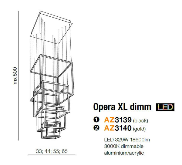 Designerska lampa wisząca Opera LED 329W 3000K ramki nad stół złote