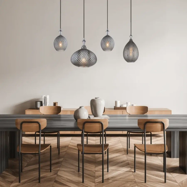 Podłużna sufitowa lampa 19240 szklana nad stół przydymiona szary czarny