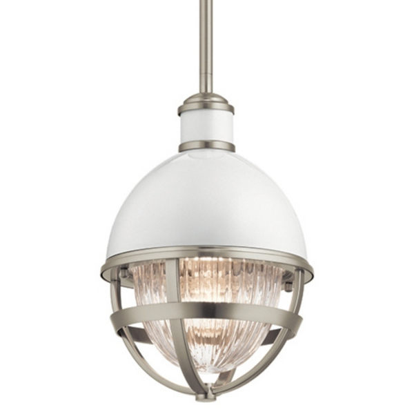 Lampa wisząca kopuła QN-TOLLIS-MP-BN szklana biała nikiel