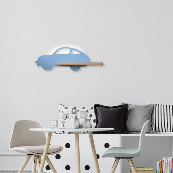 Dziecięcy kinkiet z półką Car 21-85085 LED 5W 4000K auto niebieski drewno