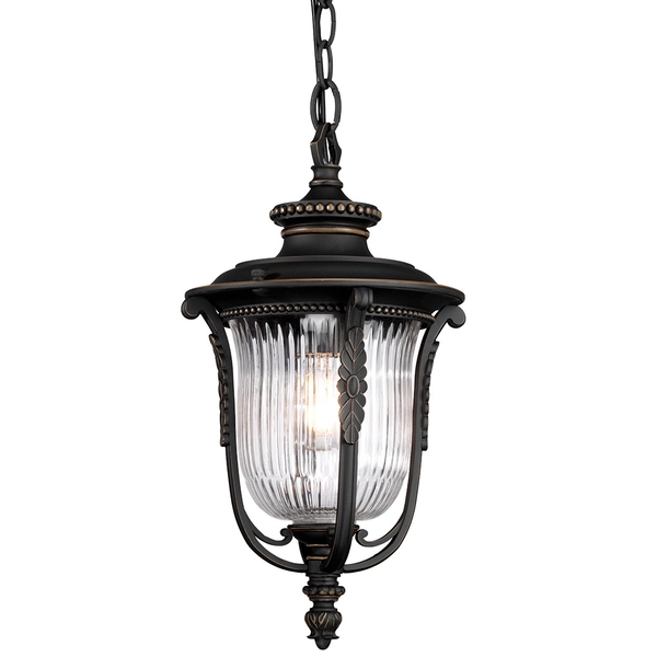 Wisząca LAMPA ogrodowa Luverne KL-LUVERNE8-M Elstead KICHLER industrialna OPRAWA metalowy zwis na łańcuchu IP44 brąz przezroczysty