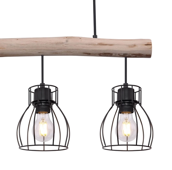 Wisząca lampa Mina 15326-3N belka z druciakami czarna drewno