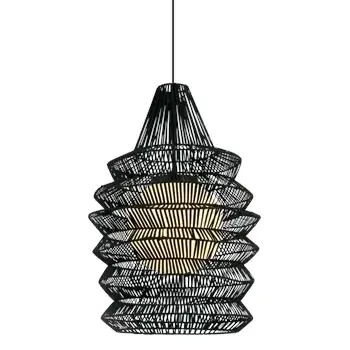 Rattanowa wisząca lampa 20155 nad stół do jadalni czarny