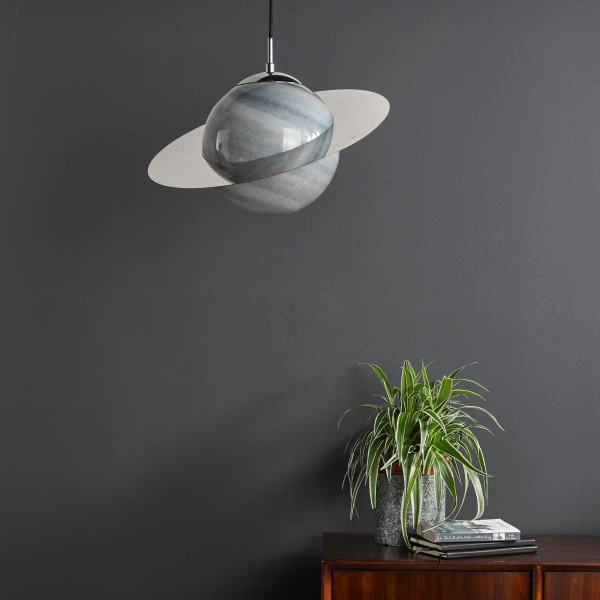Dziecięca lampa wisząca Saturn SAT0150 planeta okrągła chrom