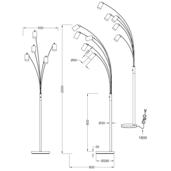 Sypialniana lampa podłogowa VANTOS DL532412400 Trio metalowa czarna