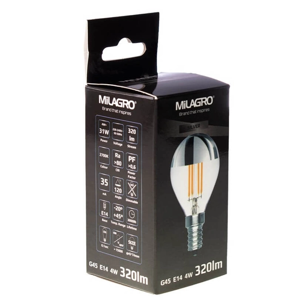 Żarówka filamentowa ML1373 E14 4W 2700K 320lm posrebrzana przezroczysta