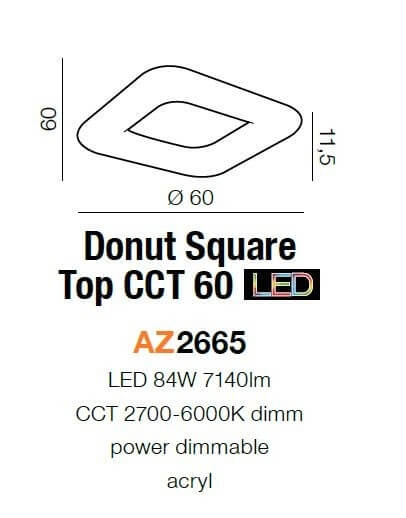 Kwadratowy plafon nowoczesny Donut LED 84W do holu biały