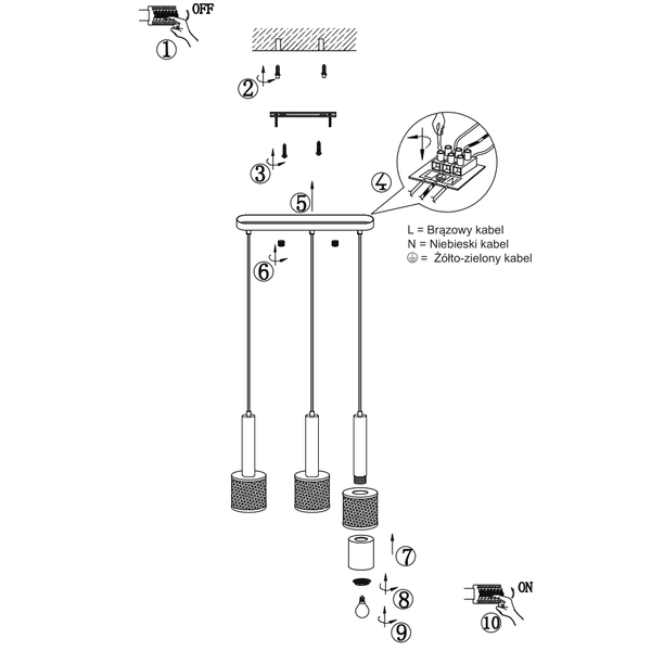 Potrójna lampa wisząca Amo LP-0702/3L GD metalowa czarna złota