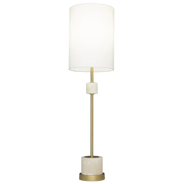 Stołowa lampka Bari T01040BR-WH tuba abażur do gabinetu mosiądz biała