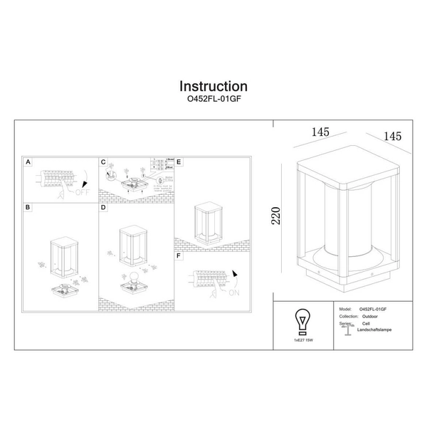 Lampa zewnętrzna stołowa Cell O452FL-01GF Maytoni IP54 grafitowy