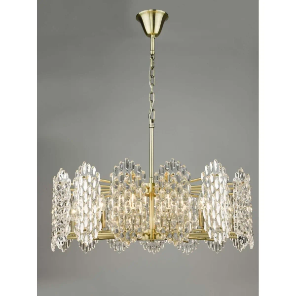 Wisząca lampa glamour Porthos POR1575 kryształowa na łańcuchu mosiądz