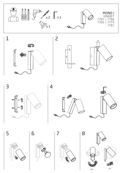 Reflektorowy kinkiet salonowy Mono 7786 nowoczesna tuba czarna