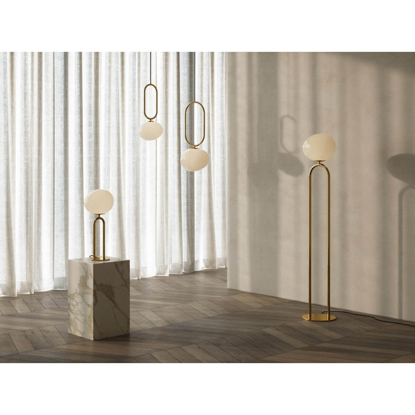 Wisząca lampa do sypialni Shapes 2120023035 kula biały mosiądz