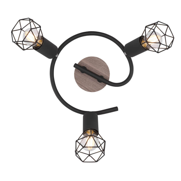 Przysufitowa lampa kierunkowa Xara 54802S-3H czarna drewno