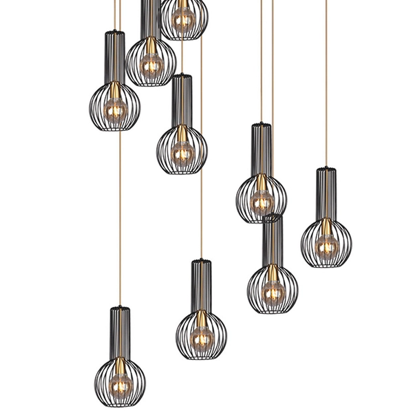 Druciana LAMPA wisząca KP-15 Kaja industrialna OPRAWA metalowe klatki ZWIS kaskada czarna złota