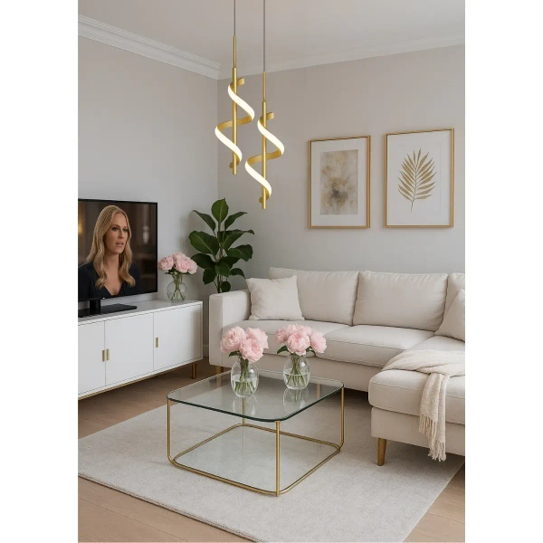 Spiralna wisząca lampa Spirali LWSK LED 20W 3000K nad wyspę złota