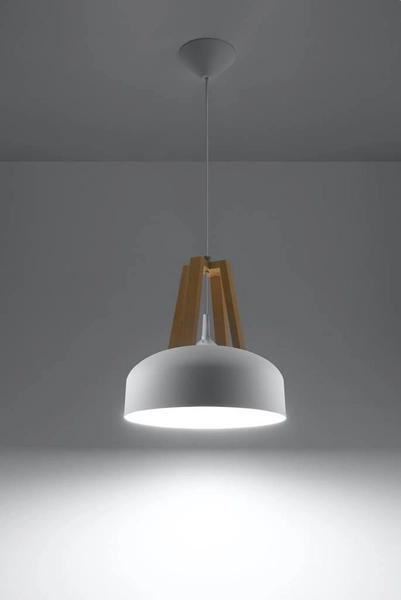 LAMPA wisząca SL.0388 metalowa OPRAWA okrągły ZWIS rustykalny drewno biały
