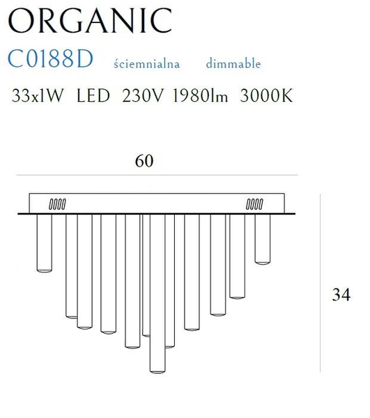 LAMPA sufitowa ORGANIC C0188D Maxlight metalowa OPRAWA sople LED 33W 3000K tuby złote