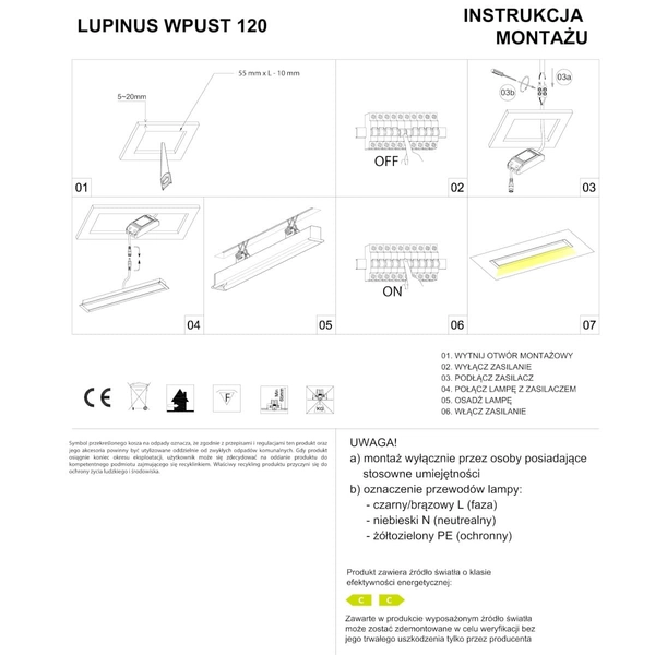 Lampa podtynkowa Lupinus 212000612-1 Elkim LED 28W 3000K liniowa biała