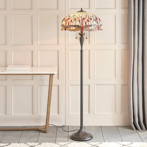 Podłogowa lampa szklana Dragonfly 70940 tiffany z włącznikiem kolorowa