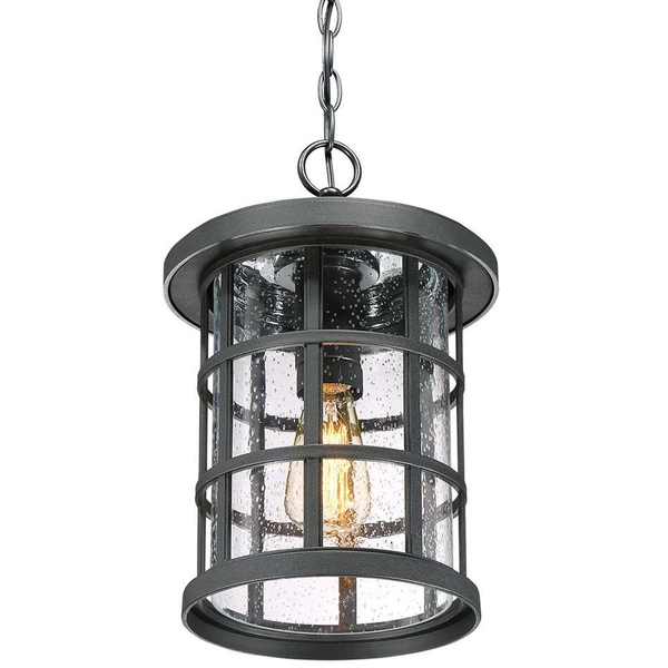 Wisząca LAMPA industrialna Crusade QZ-CRUSADE8-BLK Elstead QUOIZEL okrągła OPRAWA szklany ZWIS na łańcuchu IP44 czarny