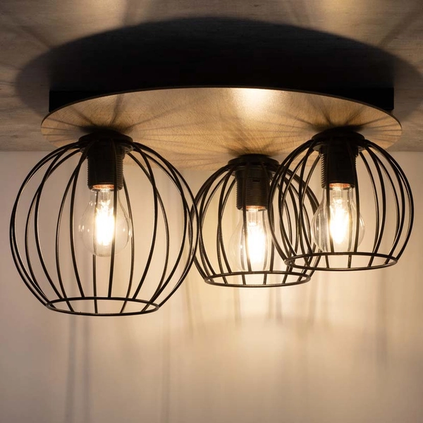 Lampa sufitowa Cyber 32356 druciak do przedpokoju czarny drewno