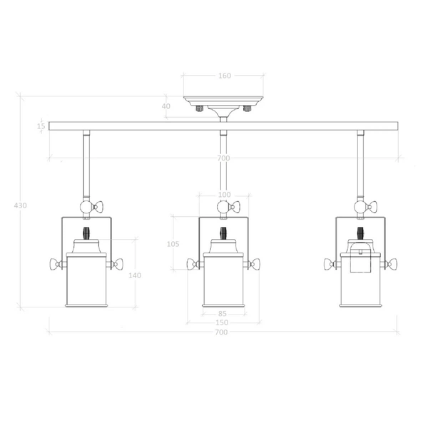 Natynkowa lampa reflektorki Retro ABR-RRT-C-3XE27 Abruzzo regulacja czarny