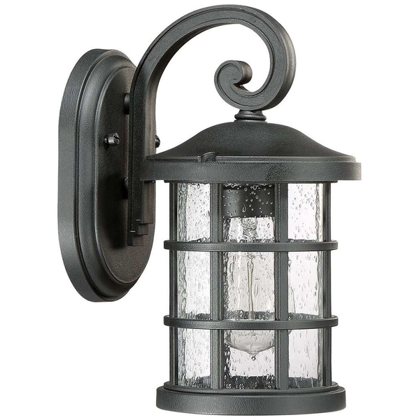 Ścienna LAMPA industrialna QZ-CRUSADE-S-BLK Elstead QUOIZEL szklana OPRAWA okrągły kinkiet latarenka outdoor IP44 czarna