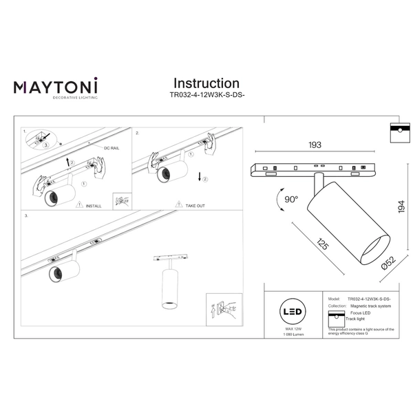Lampa magnetyczna do szyn Focus TR032-4-12W3K-S-DS-W LED 12W 2700-6000K biała