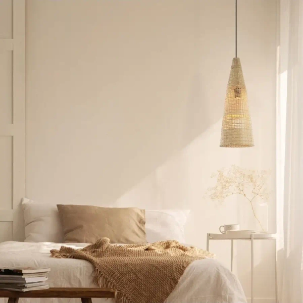 Stożkowa wisząca lampa 20154 bambusowa tuba sznurkowa brązowy