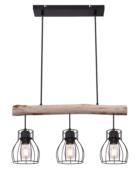 Wisząca lampa Mina 15326-3N belka z druciakami czarna drewno