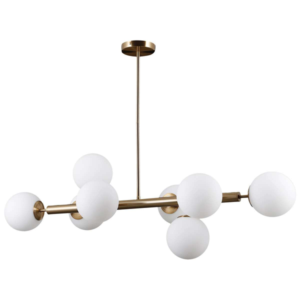 Wisząca LAMPA modernistyczna RADDI PNS-5510-8-HBR Italux metalowa OPRAWA molekuły ZWIS kule miodowy mosiądz białe