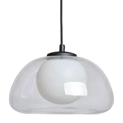 Szklana lampa wisząca Ainale PND-54637-1-BK-CL kula biała przezroczysta