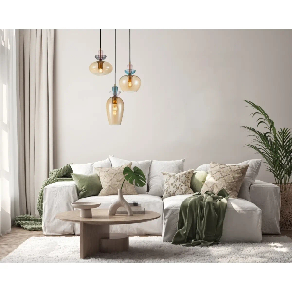 Potrójna szklana lampa wisząca Fanda PND-31882-3A-GD-AMB bursztynowa
