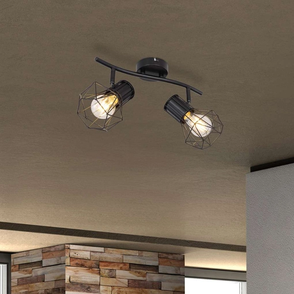 Industrialna LAMPA sufitowa PRISKA 54017-2 Globo metalowa OPRAWA plafon druciane klatki regulowane czarne