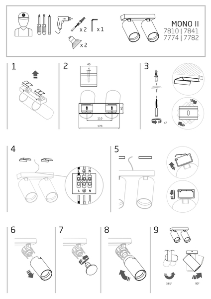 Minimalistyczna lampa pokojowa Mono 7841 czarne tuby ruchome hol