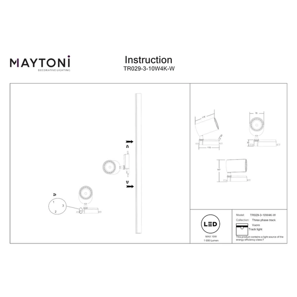 Lampa trójfazowa sufitowa Vuoro TR029-3-10W4K-W LED 10W 4000K biały