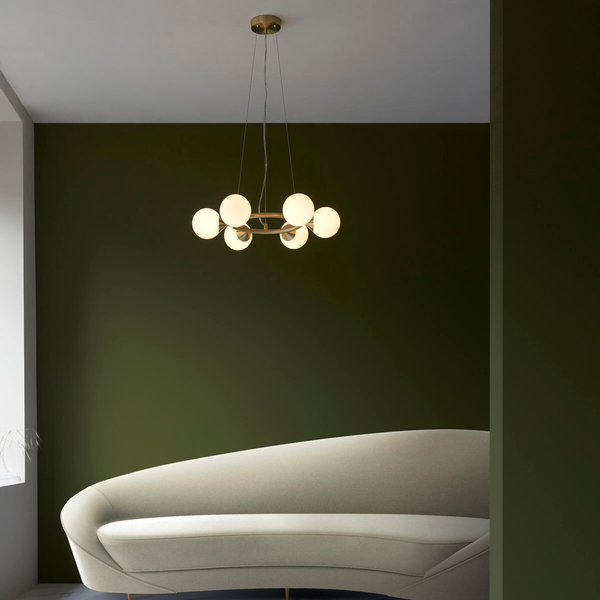 Kulista lampa wisząca do salonu L&-1106390 mosiądz biały