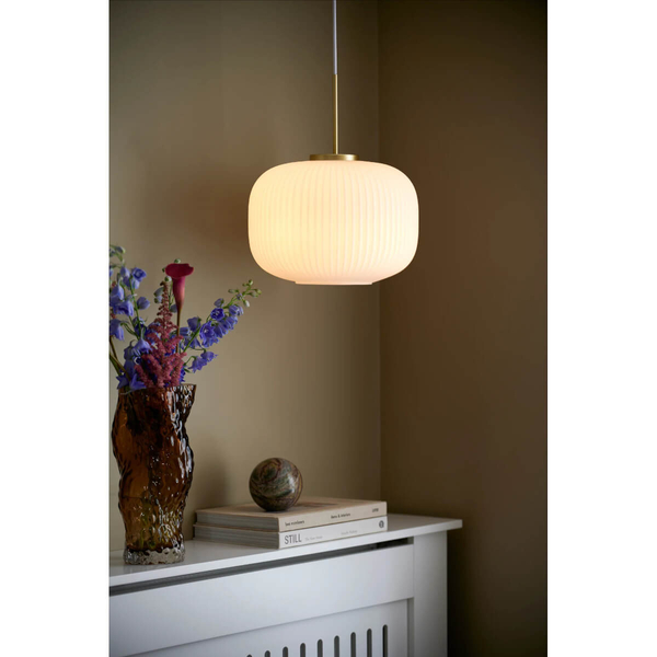 Retro lampa wisząca Milford 2213213001 Nordlux zwis biały mosiądz